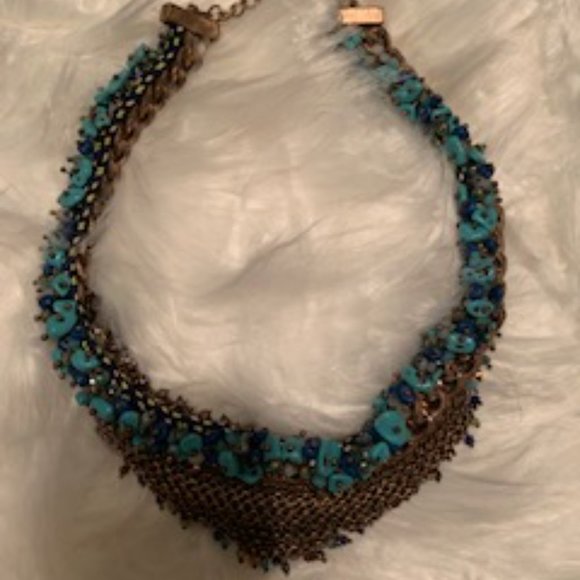Turquoise + Bronze Beaded Ornate Reversible Choker - Picture 2 of 3